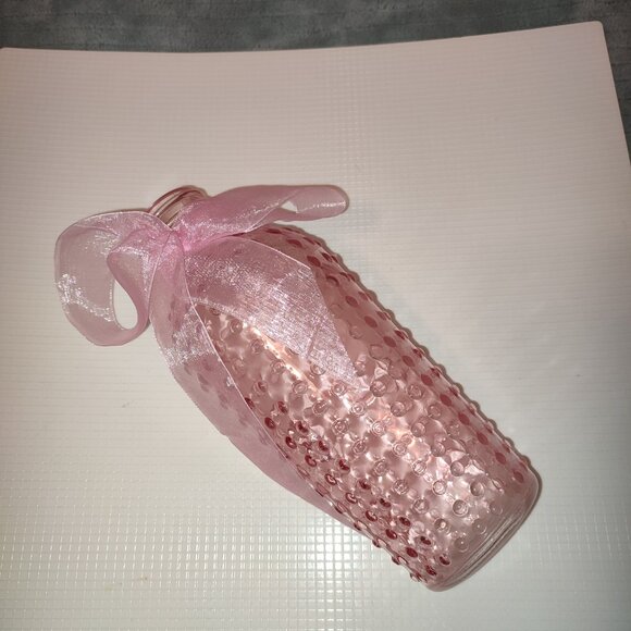 Pink Glass Vase Polka Dots Ribbon Boho Baby Pink Doll Color Vintage - Picture 2 of 6